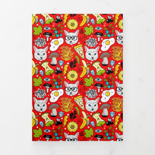 Katze und Ei in Rot Dreifach Gefaltete Karte (Cover)