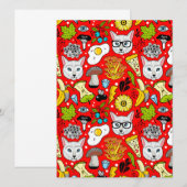 Katze und Ei in Rot Einladung (Vorne/Hinten)