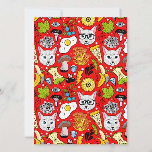 Katze und Ei in Rot Einladung (Vorderseite)