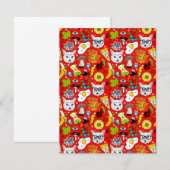 Katze und Ei in Rot Einladung (Vorne/Hinten)