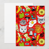 Katze und Ei in Rot Einladung (Vorne/Hinten)