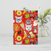 Katze und Ei in Rot Einladung (Stehend Vorderseite)