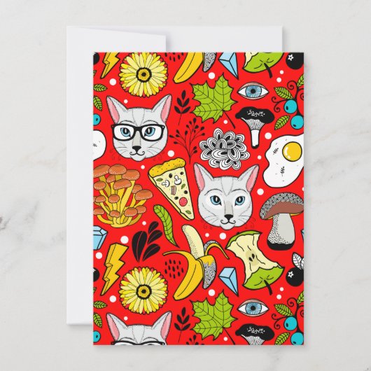 Katze und Ei in Rot Einladung (Vorderseite)