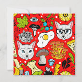 Katze und Ei in Rot Einladung (Vorderseite)