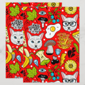 Katze und Ei in Rot Einladung (Vorne/Hinten)