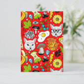 Katze und Ei in Rot Einladung (Stehend Vorderseite)