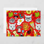 Katze und Ei in Rot Einladungspostkarte (Vorne/Hinten)