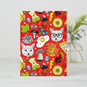 Katze und Ei in Rot Feiertagskarte (Stehend Vorderseite)