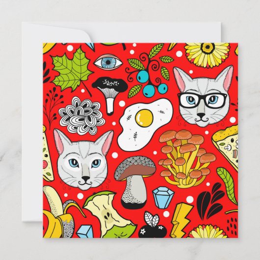 Katze und Ei in Rot Feiertagskarte (Vorderseite)