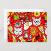 Katze und Ei in Rot Feiertagspostkarte (Vorne/Hinten)