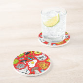 Katze und Ei in Rot Getränkeuntersetzer (Seite)