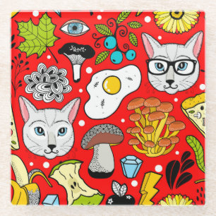 Katze und Ei in Rot Glasuntersetzer