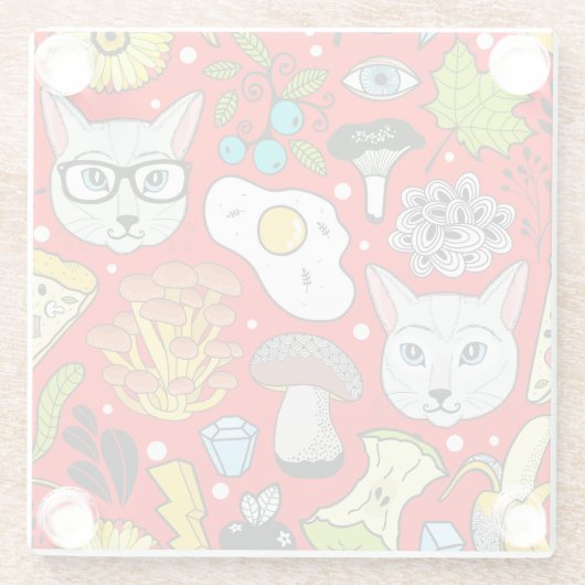 Katze und Ei in Rot Glasuntersetzer (Rückseite)