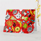 Katze und Ei in Rot Karte (Gelbe Blume)