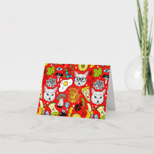 Katze und Ei in Rot Karte