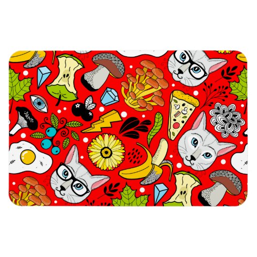 Katze und Ei in Rot Magnet (Horizontal)