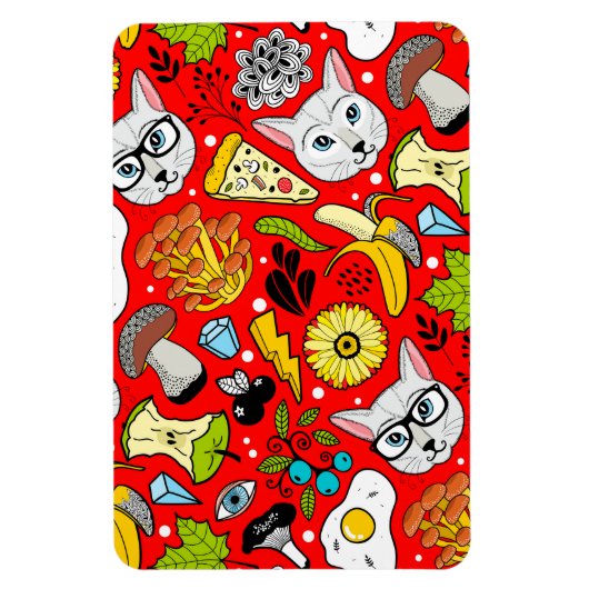 Katze und Ei in Rot Magnet (Vertikal)