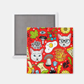 Katze und Ei in Rot Magnet (Vorderseite/Rückseite)