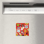 Katze und Ei in Rot Magnet (In Situ (Geschirrspüler))