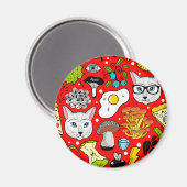 Katze und Ei in Rot Magnet (Vorderseite/Rückseite)