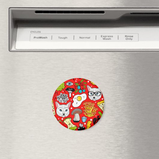 Katze und Ei in Rot Magnet (In Situ (Geschirrspüler))