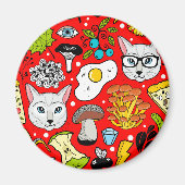 Katze und Ei in Rot Magnet (Vorne)