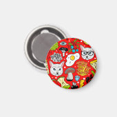 Katze und Ei in Rot Magnet (Vorderseite/Rückseite)