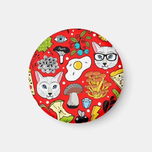 Katze und Ei in Rot Magnet (Vorne)