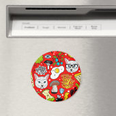 Katze und Ei in Rot Magnet (In Situ (Geschirrspüler))