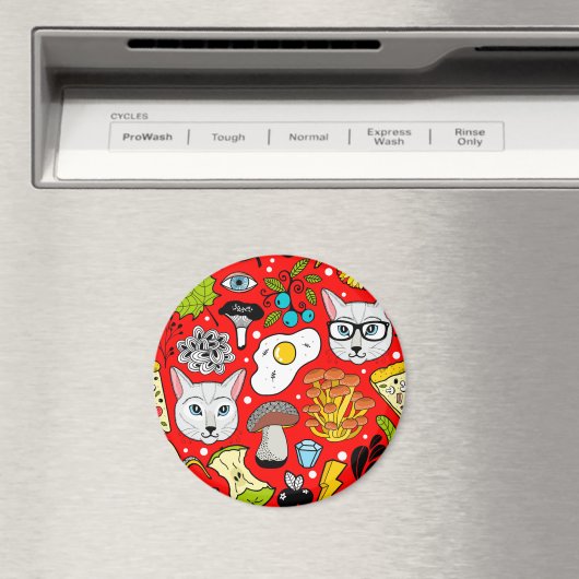 Katze und Ei in Rot Magnet (In Situ (Geschirrspüler))