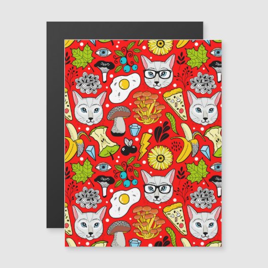 Katze und Ei in Rot Magneteinladung (Vorne/Hinten)