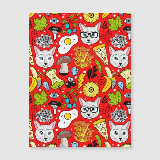 Katze und Ei in Rot Magneteinladung (Vorderseite)