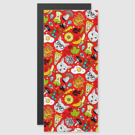 Katze und Ei in Rot Magnetkarte (Vorne/Hinten)