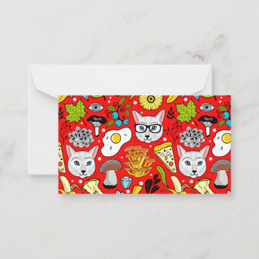 Katze und Ei in Rot Mitteilungskarte (Vorderseite)