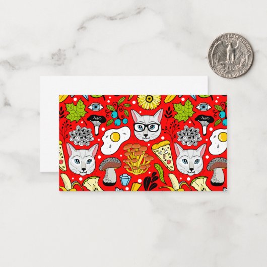 Katze und Ei in Rot Mitteilungskarte (Vorderseite/Rückseite Beispiel)