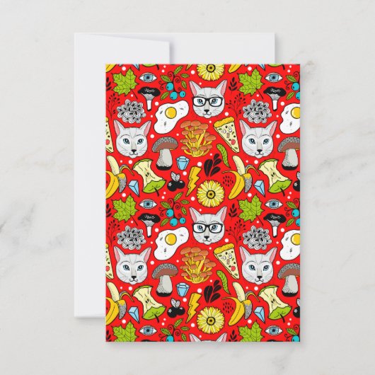 Katze und Ei in Rot Mitteilungskarte (Vorderseite)