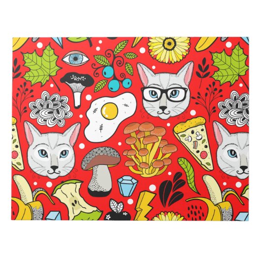 Katze und Ei in Rot Notizblock (Vorderseite)