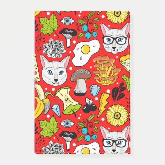 Katze und Ei in Rot Post-it Klebezettel (Vorderseite)