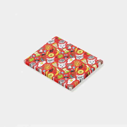 Katze und Ei in Rot Post-it Klebezettel (angewinkelt)