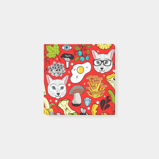 Katze und Ei in Rot Post-it Klebezettel (Vorderseite)