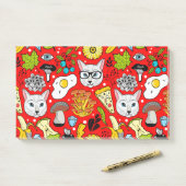 Katze und Ei in Rot Post-it Klebezettel (Auf Schreibtisch)