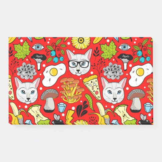 Katze und Ei in Rot Post-it Klebezettel (Vorderseite)