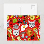 Katze und Ei in Rot Postkarte (Vorne/Hinten)