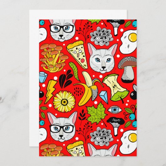 Katze und Ei in Rot Save The Date (Vorne/Hinten)