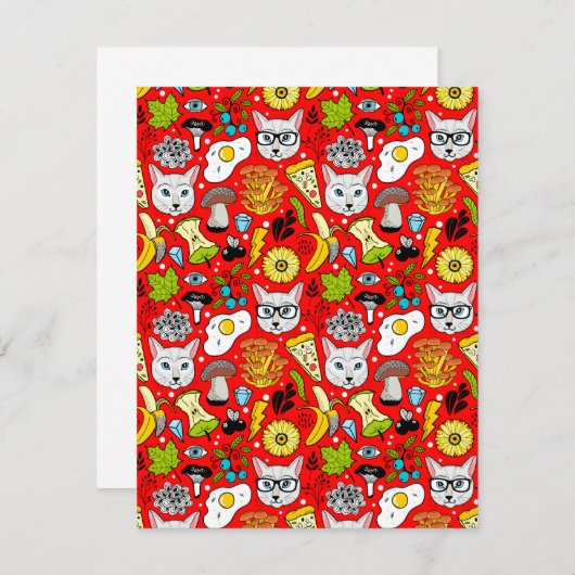 Katze und Ei in Rot Save The Date (Vorne/Hinten)