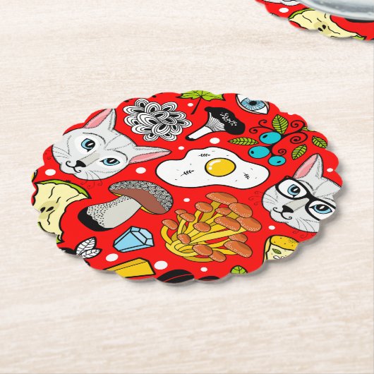 Katze und Ei in Rot Untersetzer (angewinkelt)