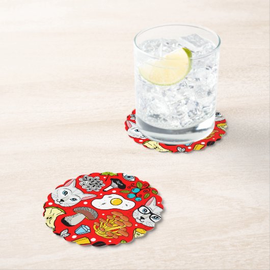 Katze und Ei in Rot Untersetzer (Vor Ort)