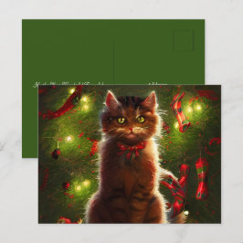 Katze und ein Weihnachtsbaum Grußkarte Postkarte