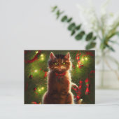 Katze und ein Weihnachtsbaum Grußkarte Postkarte (Stehend Vorderseite)