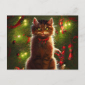 Katze und ein Weihnachtsbaum Grußkarte Postkarte (Vorderseite)